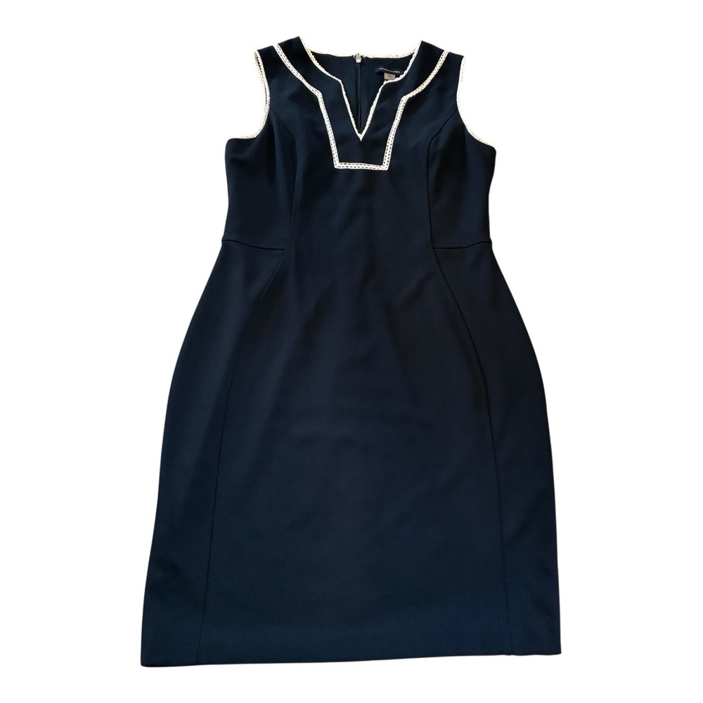 Tommy Hilfiger Size 10 Navy Blue Sleeveless V Neck Shift Dress-Knitted Accent